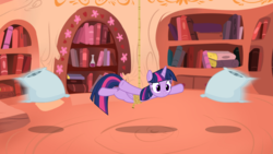 Size: 2000x1125 | Tagged: artist needed, source needed, safe, twilight sparkle, alicorn, pony, g4, female, golden oaks library, library, pillow, pillow fight, rope, solo, twilight sparkle (alicorn)