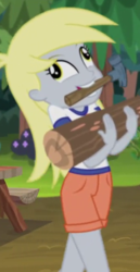 Size: 340x660 | Tagged: safe, screencap, derpy hooves, equestria girls, g4, my little pony equestria girls: legend of everfree, cropped, female, hammer, mouth hold, silly human, solo