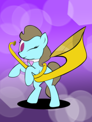 Size: 3000x4000 | Tagged: safe, artist:miragepotato, beauty brass, earth pony, pony, g4, bipedal, bowtie, empty eyes, female, looking at you, mare, musical instrument, no catchlights, no pupils, one eye closed, purple background, rearing, shadow, simple background, smiling, solo, sousaphone, wink