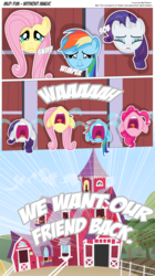 Size: 3300x5888 | Tagged: safe, artist:perfectblue97, fluttershy, pinkie pie, rainbow dash, rarity, earth pony, pegasus, pony, unicorn, comic:without magic, g4, apple, apple tree, barn, comic, context is for the weak, crying, food, sweet apple acres, tree