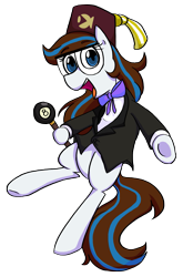 Size: 1351x2048 | Tagged: safe, artist:gintoki23, oc, oc only, oc:breezy, pony, clothes, female, fez, glasses, gravity falls, grunkle stan, hat, looking at you, male, mare, simple background, smiling, solo, transparent background