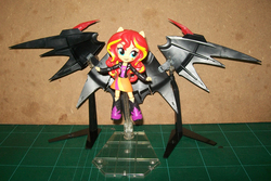 Size: 1270x850 | Tagged: safe, sunset shimmer, equestria girls, g4, bat wings, clothes, deathscythe hell custom, doll, endless waltz, equestria girls minis, eqventures of the minis, gundam wing, irl, photo, skirt, solo, toy