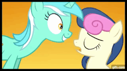 Size: 640x360 | Tagged: safe, artist:oblivionfall, bon bon, lyra heartstrings, sweetie drops, earth pony, pony, g4, animated, bon bon is not amused, female, gif, tongue out, unamused, youtube link