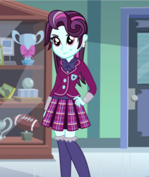 Size: 1952x2312 | Tagged: safe, artist:stinken1, part of a set, principal abacus cinch, equestria girls, g4, my little pony equestria girls: friendship games, abacus cinch through the years, beautiful, cinchabetes, clothes, crystal prep academy uniform, cute, female, loose hair, missing accessory, no glasses, part of a series, pleated skirt, school uniform, skirt, socks, solo, younger, younger cinch