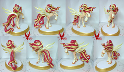 Size: 2708x1588 | Tagged: safe, artist:viistar, sunset shimmer, pony, g4, concave belly, craft, daydream shimmer, female, large wings, long legs, long mane, long tail, mare, rearing, sculpture, slender, solo, spread wings, tail, tall, thin, traditional art, turnaround, wings