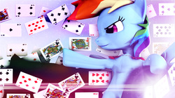 Size: 7680x4320 | Tagged: safe, artist:pointystarz, rainbow dash, g4, 3d, absurd resolution, cape, card, clothes, female, magic show, playing card, solo, source filmmaker