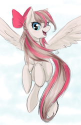 Size: 3300x5100 | Tagged: safe, artist:spiritofthwwolf, angel wings, pegasus, pony, g4, top bolt, bow, female, flying, hair bow, looking at you, mare, open mouth, smiling, solo