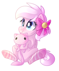 Size: 2172x2600 | Tagged: safe, artist:drawntildawn, oc, oc only, oc:almond bloom, pony, clothes, female, high res, mare, plushie, simple background, socks, solo, striped socks, transparent background