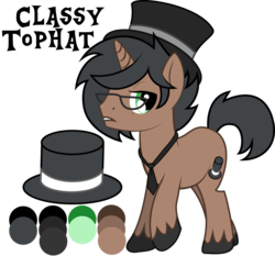 Size: 1024x955 | Tagged: safe, artist:matteglaze, oc, oc only, oc:classy tophat, pony, commission, hat, male, necktie, reference sheet, simple background, solo, stallion, transparent background