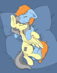 Size: 2500x3192 | Tagged: safe, artist:dbleki, oc, oc only, oc:wolfix, pony, cuddling, duo, eyes closed, high res, male, oc x oc, shipping, snuggling, straight