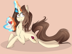 Size: 2560x1920 | Tagged: safe, artist:tokyone-chan, oc, oc only, oc:golden pen, pony, unicorn, chest fluff, glowing horn, horn, magic, solo, telekinesis, wine glass