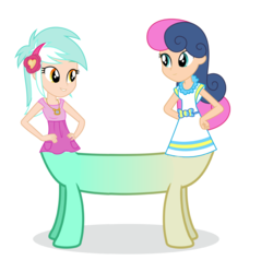 Size: 2924x2908 | Tagged: source needed, useless source url, safe, artist:theunknowenone1, bon bon, lyra heartstrings, sweetie drops, equestria girls, g4, fusion, high res, human coloration, lyrabon (fusion), pushmi-pullyu, simple background, white background