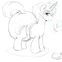 Size: 1274x1280 | Tagged: safe, artist:crescent, oc, oc only, oc:crescent, pony, unicorn, diaper, glasses, non-baby in diaper, poofy diaper, solo