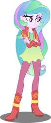 Size: 2942x7000 | Tagged: safe, artist:orin331, princess celestia, equestria girls, g4, absurd resolution, alternate universe, clothes, clothes swap, crossed arms, female, high heel boots, pants, simple background, smirk, solo, transparent background, vector, younger
