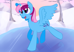 Size: 4092x2893 | Tagged: safe, artist:scaredyash006, oc, oc only, oc:parcly taxel, alicorn, pony, alicorn oc, frozen, happy, high res, horn, horn ring, ice, lake, no tail, request, sliding, smiling, snow, solo