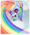 Size: 766x889 | Tagged: safe, artist:peachesandcreamated, rainbow dash, pony, g4, chibi, cloud, female, flying, open mouth, rainbow trail, solo