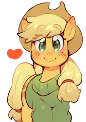 Size: 427x604 | Tagged: safe, artist:jirousan, applejack, earth pony, pony, clothes, cute, eye clipping through hair, female, hat, heart, jackabetes, looking at you, mare, simple background, smiling, solo, sweater, white background