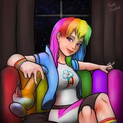 Size: 900x900 | Tagged: safe, alternate version, artist:mentalmongloid, rainbow dash, human, g4, bong, couch, curtains, drugs, female, humanized, lighter, looking at you, night, sitting, solo, window