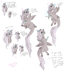 Size: 3000x3000 | Tagged: safe, artist:miss-cats, oc, oc only, oc:butterfly effect, draconequus, hybrid, draconequus oc, female, grayscale, high res, interspecies offspring, monochrome, offspring, parent:discord, parent:fluttershy, parents:discoshy, reference sheet, solo