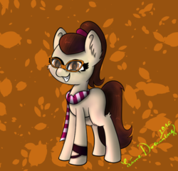 Size: 605x580 | Tagged: safe, artist:limedreaming, oc, oc only, oc:cloud drawings, earth pony, pony, clothes, female, glasses, mare, scarf, solo