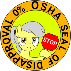 Size: 1000x1000 | Tagged: safe, artist:toyminator900, oc, oc only, oc:osha, earth pony, pony, seal, :c, female, frown, glare, hoof hold, lidded eyes, looking at you, mare, seal of disapproval, sign, simple background, solo, stop sign, transparent background