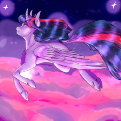 Size: 3000x3000 | Tagged: safe, artist:retrofroggy, twilight sparkle, alicorn, pony, g4, female, flying, high res, solo, twilight sparkle (alicorn)