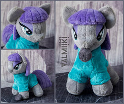 Size: 1400x1178 | Tagged: safe, artist:valmiiki, boulder (g4), maud pie, g4, chibi, cute, irl, maudabetes, mouth hold, photo, plushie, solo, toy