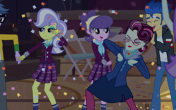 Size: 3312x2084 | Tagged: safe, edit, edited screencap, screencap, flash sentry, micro chips, principal abacus cinch, suri polomare, upper crust, equestria girls, g4, my little pony equestria girls: friendship games, clothes, confetti, crystal prep academy uniform, cute, dancing, dancing cinch, female, high res, krumping, male, party hard, plaid skirt, pleated skirt, school uniform, skirt, skunk stripe, suribetes, the club can't even handle me right now