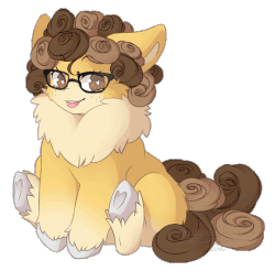 Size: 558x549 | Tagged: safe, artist:ginjallegra, oc, oc only, oc:gigia, earth pony, pony, animated, chubby, colored pupils, curly mane, ear fluff, female, fluffy, fur, gif, glasses, heart eyes, mare, simple background, sitting, solo, tongue out, transparent background, wingding eyes