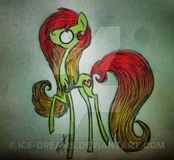 Size: 400x368 | Tagged: safe, artist:miss-racco0n, oc, oc only, oc:artline, pony, solo, traditional art, watermark