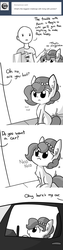 Size: 1280x5120 | Tagged: safe, artist:tjpones, oc, oc only, oc:brownie bun, oc:lone pone, oc:richard, earth pony, human, pony, horse wife, abuse of power, car, comic, cute, dialogue, ear fluff, frown, grayscale, high res, monochrome, nodding, offscreen character, this will end in mareslaughter, this will end in tears
