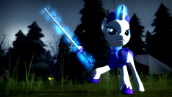 Size: 1920x1080 | Tagged: safe, artist:razethebeast, rarity, pony, g4, the cutie re-mark, 3d, alternate timeline, armor, female, magic, night maid rarity, nightmare takeover timeline, raised hoof, solo, source filmmaker, sword, weapon