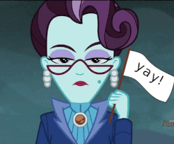 Size: 411x338 | Tagged: safe, edit, edited screencap, screencap, principal abacus cinch, equestria girls, g4, my little pony equestria girls: friendship games, animated, female, flag, gif, looking at you, monty python, monty python and the holy grail, reaction image, solo, unamused, vibrating, yay