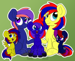 Size: 1200x976 | Tagged: safe, artist:dativyrose, oc, oc only, oc:lightning chaser, oc:shy knight, bat pony, pony, colt, family, family photo, female, filly, group, happy, male, offspring, parent, parent:oc:lightning chaser, parent:oc:shy knight, parents:oc x oc, parents:shyser, shyser, tongue out