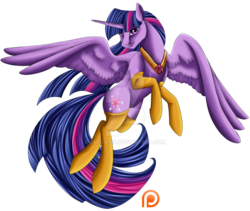 Size: 1024x866 | Tagged: safe, artist:crecious, twilight sparkle, alicorn, pony, g4, clothes, female, flying, patreon, patreon logo, simple background, socks, solo, transparent background, twilight sparkle (alicorn), watermark