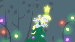 Size: 450x253 | Tagged: safe, artist:kluknawa235, screencap, derpy hooves, pegasus, pony, a hearth's warming tail, g4, animated, christmas, christmas lights, christmas tree, cup, derpy star, female, gif, gift art, glowing, loop, mare, solo, stars, tree
