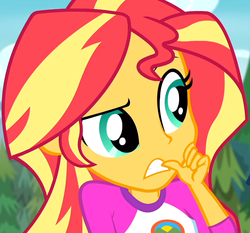 Size: 1160x1080 | Tagged: safe, screencap, sunset shimmer, equestria girls, g4, my little pony equestria girls: legend of everfree, cropped, female, nail biting, solo