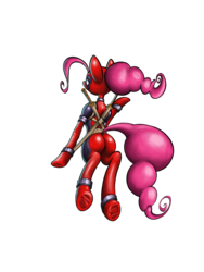 Size: 1800x2400 | Tagged: safe, artist:enzymedevice, pinkie pie, earth pony, semi-anthro, g4, butt, clothes, cosplay, costume, deadpool, female, looking back, marvel, pinkiepool, plot, simple background, solo, sword, transparent background, underhoof, weapon