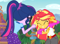 Size: 1258x936 | Tagged: safe, screencap, sci-twi, sunset shimmer, twilight sparkle, equestria girls, g4, my little pony equestria girls: legend of everfree, cropped