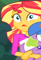 Size: 560x826 | Tagged: safe, screencap, spike, sunset shimmer, equestria girls, g4, my little pony equestria girls: legend of everfree, cropped