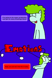 Size: 800x1200 | Tagged: safe, artist:barbra, oc, oc only, pony, blue background, comic, emotions, needs more saturation, simple background, solo, text