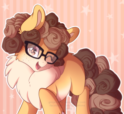 Size: 2366x2179 | Tagged: safe, artist:ginjallegra, oc, oc only, oc:gigia, earth pony, pony, curly mane, fluffy, glasses, high res, one eye closed, solo, starry eyes, wingding eyes, wink