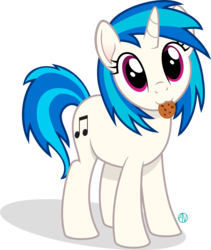 Size: 2066x2446 | Tagged: safe, artist:arifproject, dj pon-3, vinyl scratch, pony, unicorn, g4, :3, cookie, cute, cutie mark, female, food, high res, hnnng, hooves, horn, looking at you, mare, mouth hold, nom, simple background, solo, transparent background, vector, vinylbetes