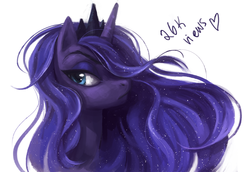 Size: 1024x704 | Tagged: safe, artist:maaronn, princess luna, alicorn, pony, g4, beautiful, bust, female, frown, portrait, simple background, solo