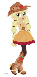 Size: 1243x2550 | Tagged: safe, artist:myumlamy, applejack, equestria girls, friendship through the ages, g4, my little pony equestria girls: rainbow rocks, '90s, boots, clothes, cowboy boots, cowboy hat, female, freckles, hat, open mouth, shoes, simple background, sleeveless, solo, transparent background, vector