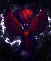 Size: 1500x1800 | Tagged: safe, artist:vuittonangel, twilight sparkle, alicorn, pony, g4, corrupted, corrupted twilight sparkle, dark, dark magic, evil, female, magic, red eyes, solo, spread wings, twilight sparkle (alicorn), wings