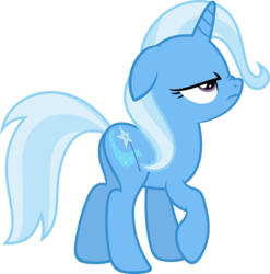 Size: 5933x6000 | Tagged: safe, artist:slb94, trixie, pony, unicorn, g4, to where and back again, absurd resolution, annoyed, butt, female, glare, grumpy, mare, missing accessory, nose wrinkle, plot, simple background, solo, transparent background, vector