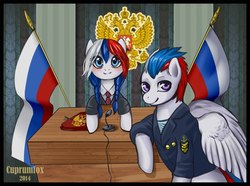 Size: 1200x891 | Tagged: safe, artist:cuprumfox, oc, oc only, oc:marussia, earth pony, pegasus, pony, clothes, nation ponies, ponified, russia, russian, uniform