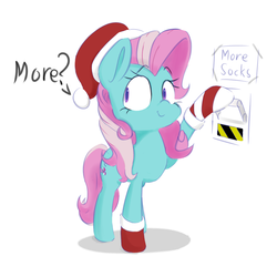 Size: 1500x1500 | Tagged: safe, artist:browwning, minty, pony, g3, christmas, clothes, cute, female, g3betes, hat, mintabetes, mismatched socks, santa hat, simple background, smiling, socks, solo, striped socks, that pony sure does love socks, white background