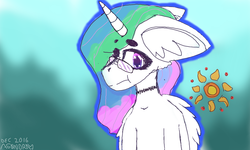 Size: 1523x912 | Tagged: safe, artist:itzdatag0ndray, princess celestia, pony, g4, 3ds, choker, chokerlestia, colors! 3d, female, glasses, solo, sunbutt